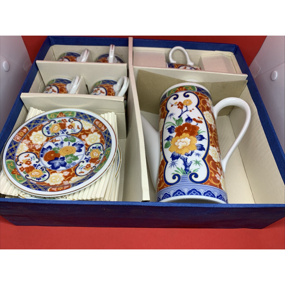 Japanese Tea Set Nishiki Ko-Imari Teapot 5-Cups and Saucers Ceramic - Picture 11 of 15